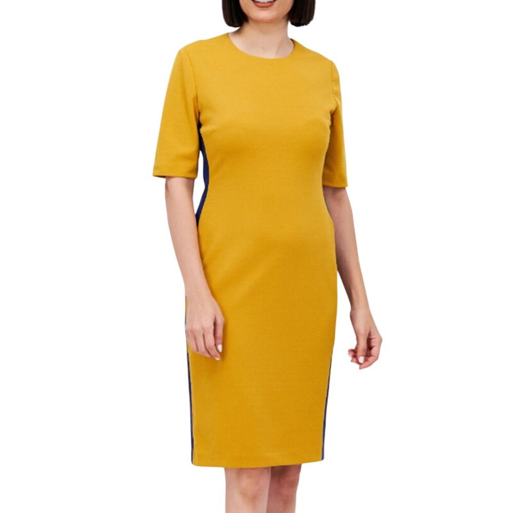 Kasper Colorblock Sheath Midi Dress XXL NWT Mustard Blue Short Sleeve Knit Work